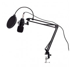 Live Audio BM-800 All Black Series Set Equipment Condenser Microphone 35 Type Metal Stand Metal Shock-Proof Frame 2.5m Audio Cable Usb Sound Card Sponge Ball Anti-Sprinkler