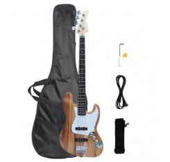 Gjazz Electric Bass Right Handed 4 Strings SS Pickup Bags Straps Picks Cables Wrench Tools Burlywood