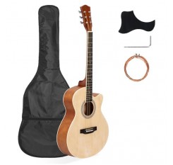 40 Inch Cutaway Acoustic Guitar 20 Frets Beginner Kit for Students Children Adult Bag Guard Wrench Strings Burlywood