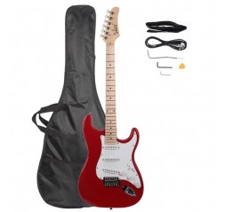 Glarry GST Maple Fingerboard Electric Guitar Bag Shoulder Strap Pick Whammy Bar Cord Wrench Tool Red