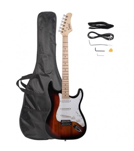 Glarry GST Maple Fingerboard Electric Guitar Bag Shoulder Strap Pick Whammy Bar Cord Wrench Tool Sunset Color
