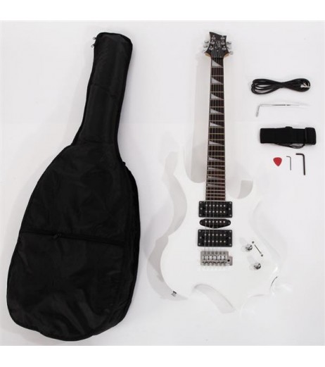 Glarry Flame Electric Guitar HSH Pickup Shaped Electric Guitar  Pack   Strap   Picks   Shake   Cable   Wrench Tool White